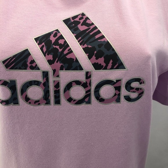 adidas Women Purple Leopard Metallic Badge of Sport Graphic T-Shirt Dress XS - Picture 7 of 12